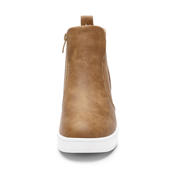 Hidden Heel Platform Wedge Booties - TAN PU - 5
